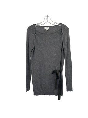 LOFT Womens Tunic Sweater Boat Neck Long Sleeve Bow Gray/Black Size Small